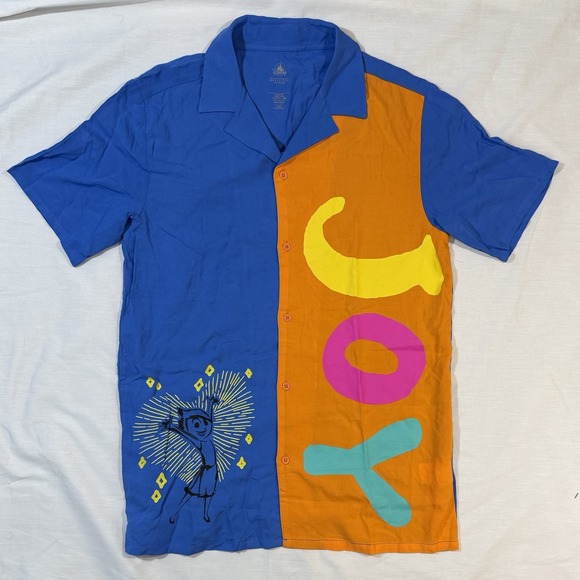Disney Other - Disney Shirt Mens Size Small Blue Coloblock Button Up Short‎ Sleeves Joy NWOT